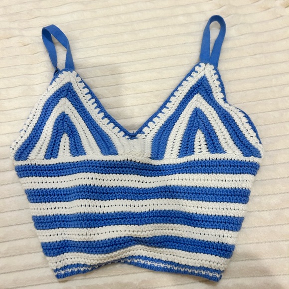 Hollister Tops - Hollister Blue and White Crochet Crop Top